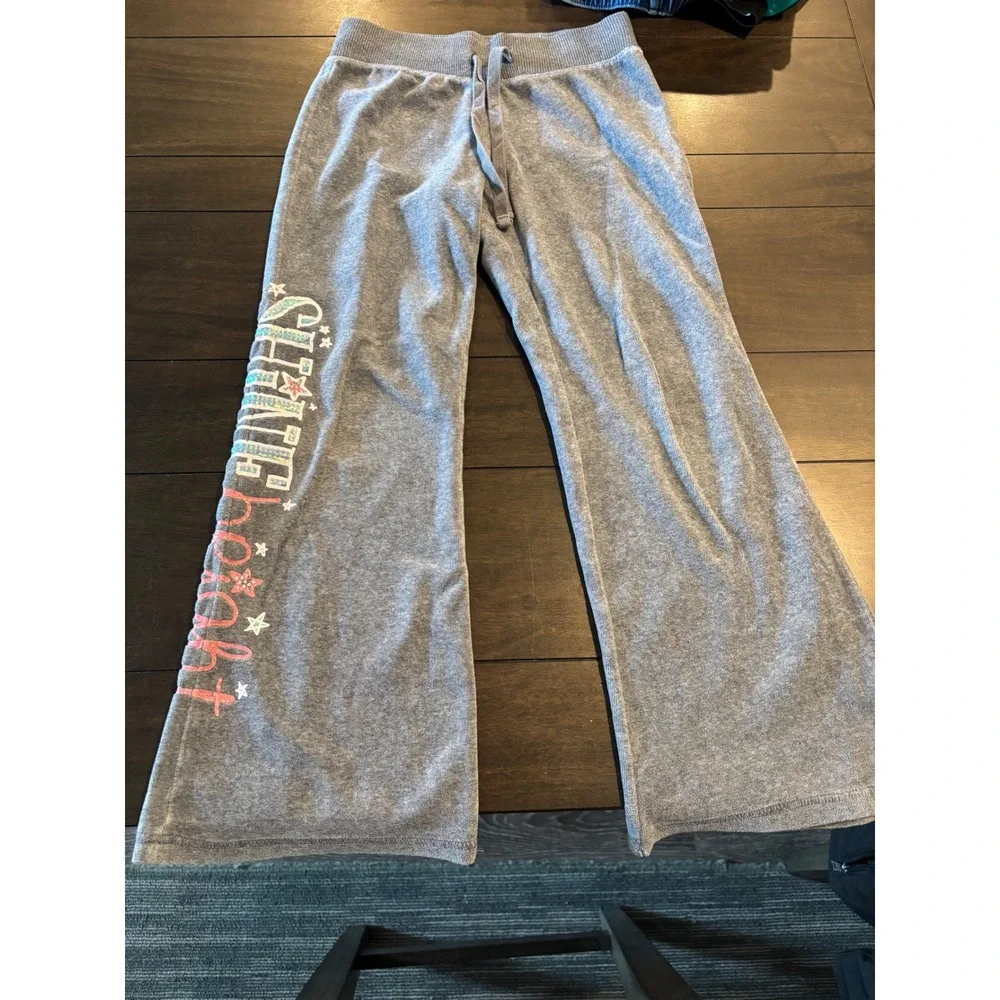 Justice Girls Gray Velour Shine Bright Sequin Wide Leg Sweatpants Size 8